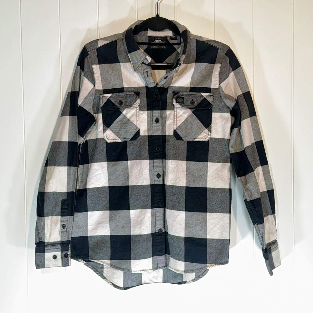 Harley-Davidson Womens Black White Buffalo Plaid Button Down Flannel Shirt M